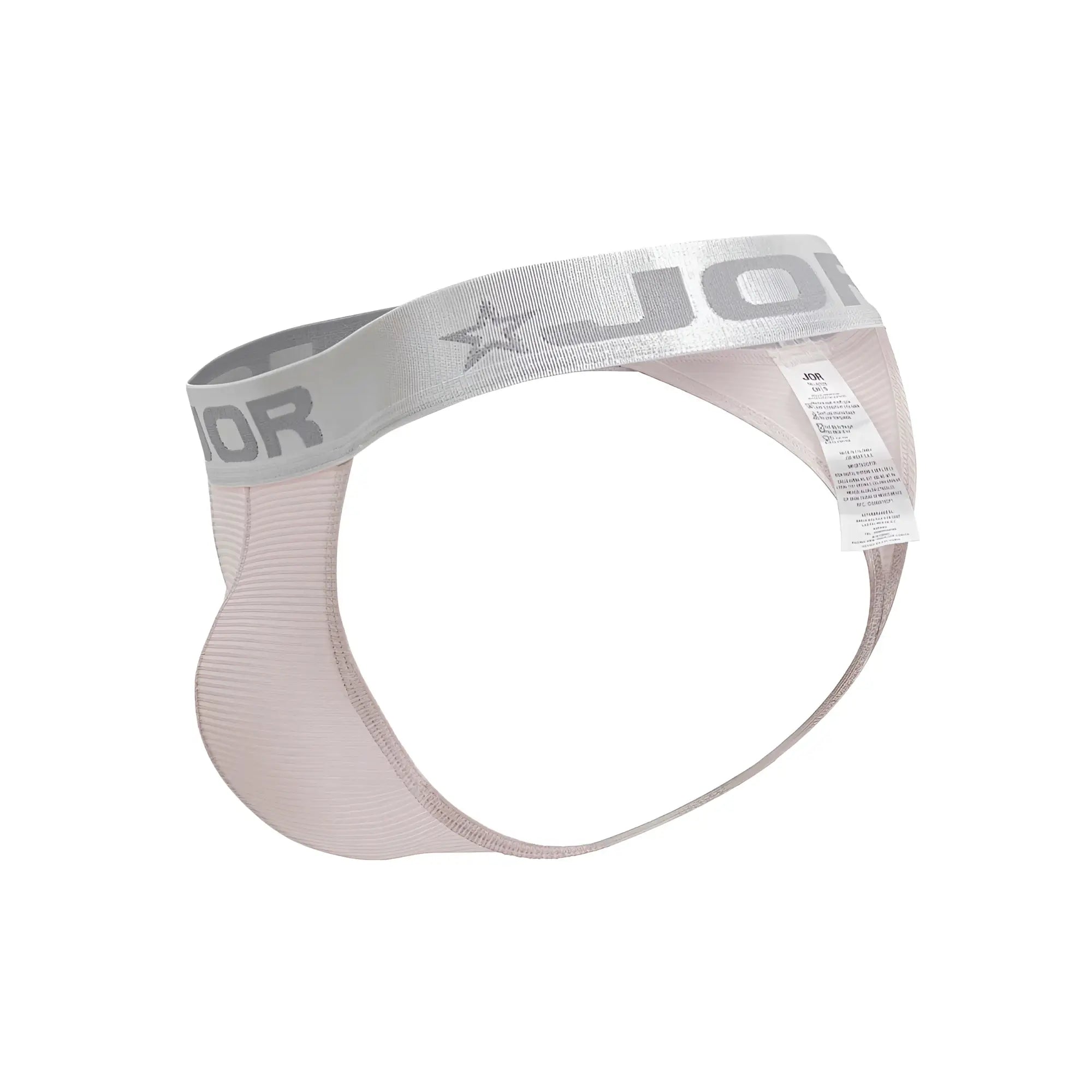 Light pink ribbed fabric brief with silver elastic waistband featuring jor logo and star emblem bright thongs color pink