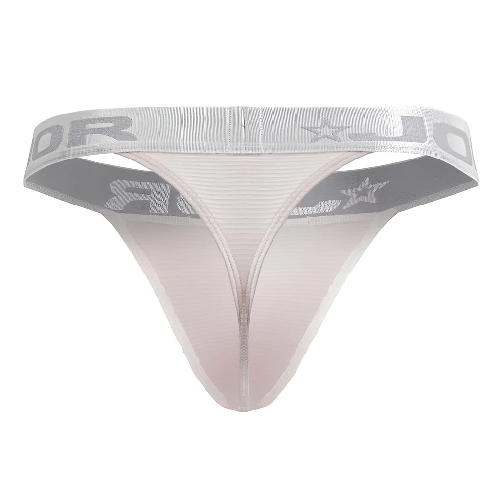 Silver and white thong with a ribbed waistband featuring jord branding and star motifs from JOR 2253 Bright Thongs pink collection