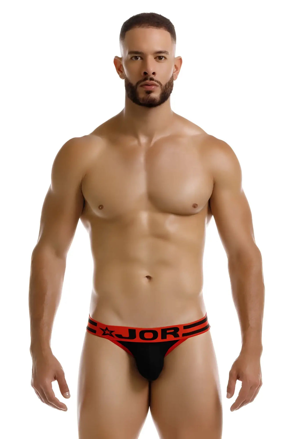 Black jor 2255 rush bikini briefs with red trim and star logo offering comfortable stylish underwear