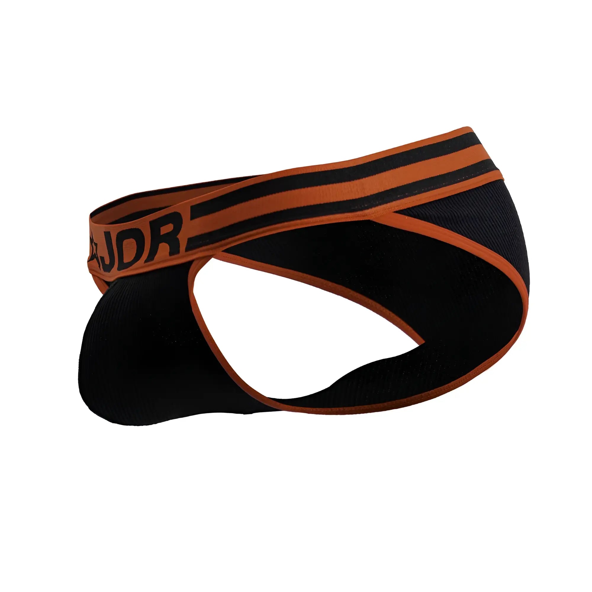 Black and orange jor 2255 rush bikini briefs with ribbed waistband featuring jdr logo in athletic style