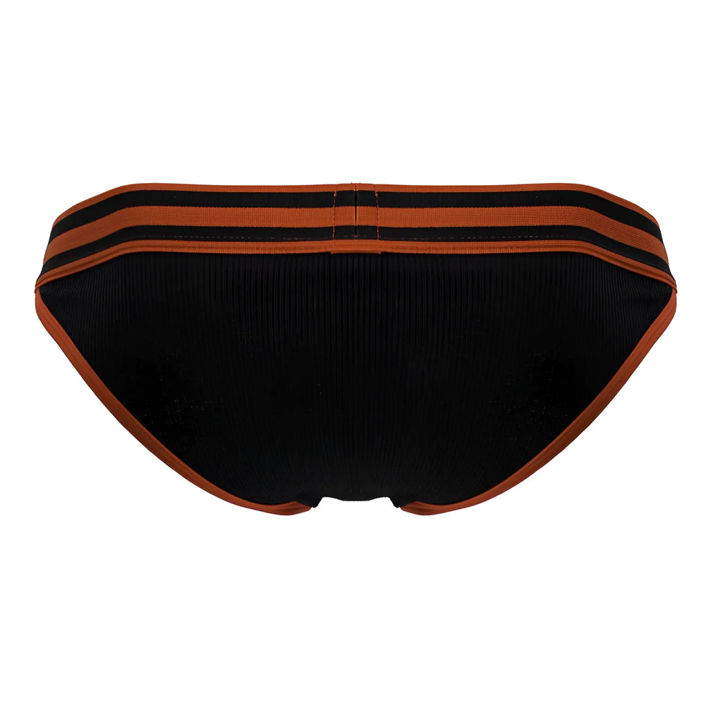 Jor 2255 rush bikini briefs in black with orange stripes and ribbed texture for comfortable everyday wear