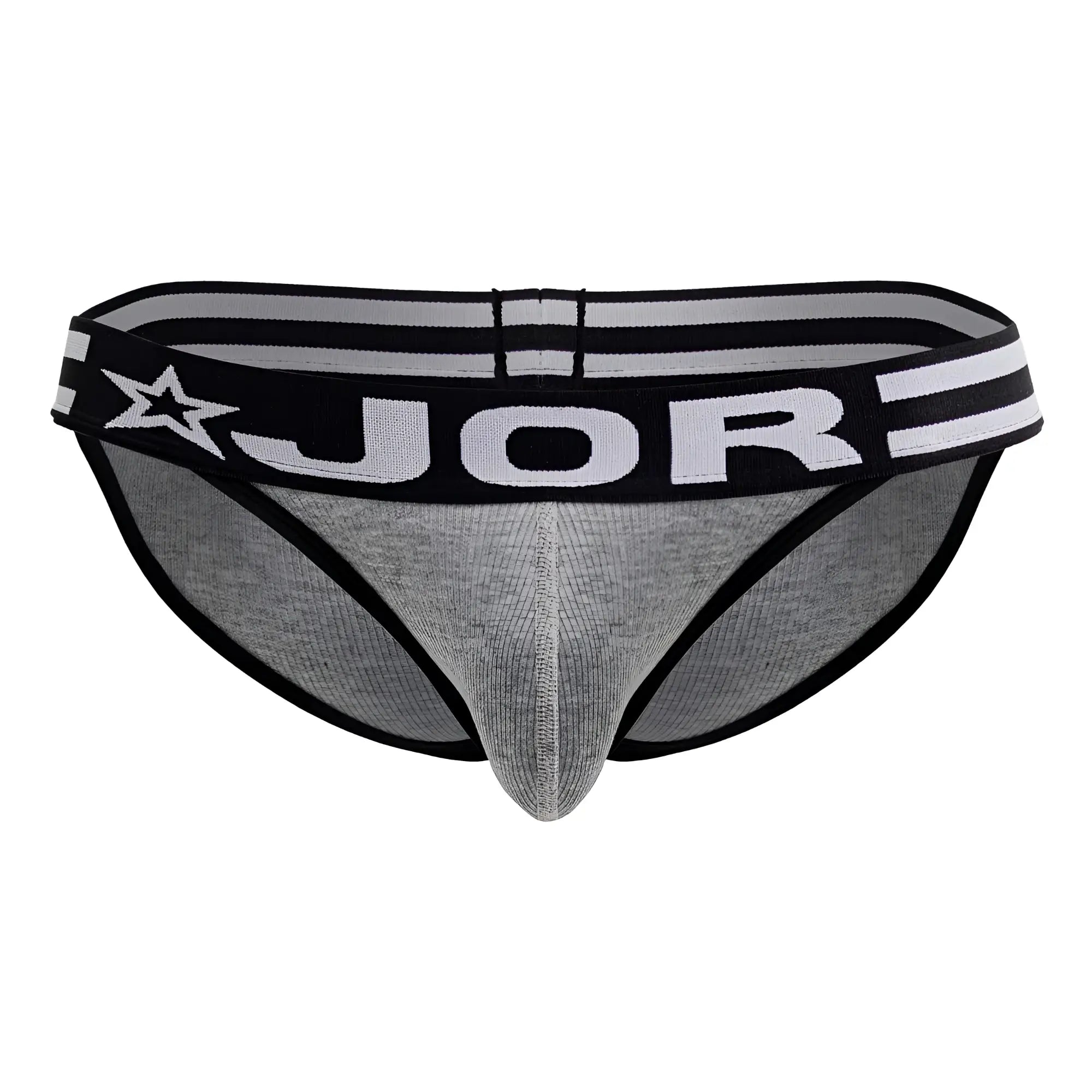 Gray jor 2255 rush bikini briefs with black trim and star logo on waistband in comfortable fabric