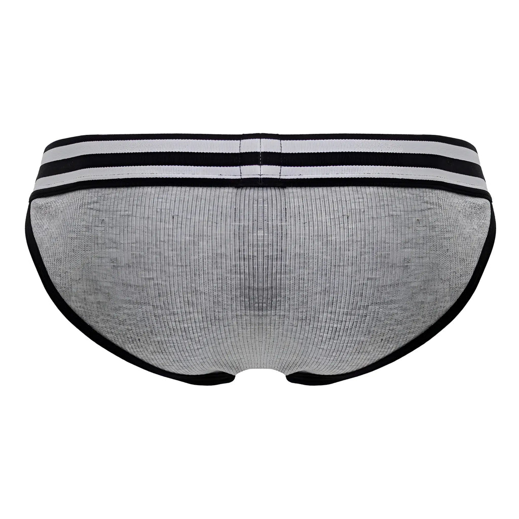 Jor 2255 rush bikini gray ribbed briefs with black trim and two horizontal stripes on the waistband