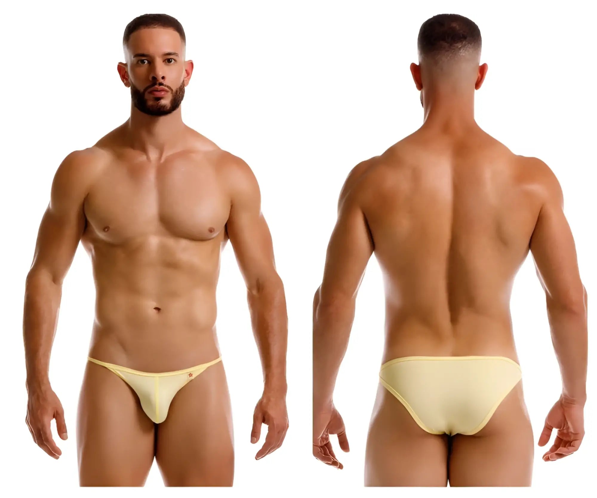 Jor 2257 axel bikini in pale yellow with a form-fitting brief design and subtle red logo on the front