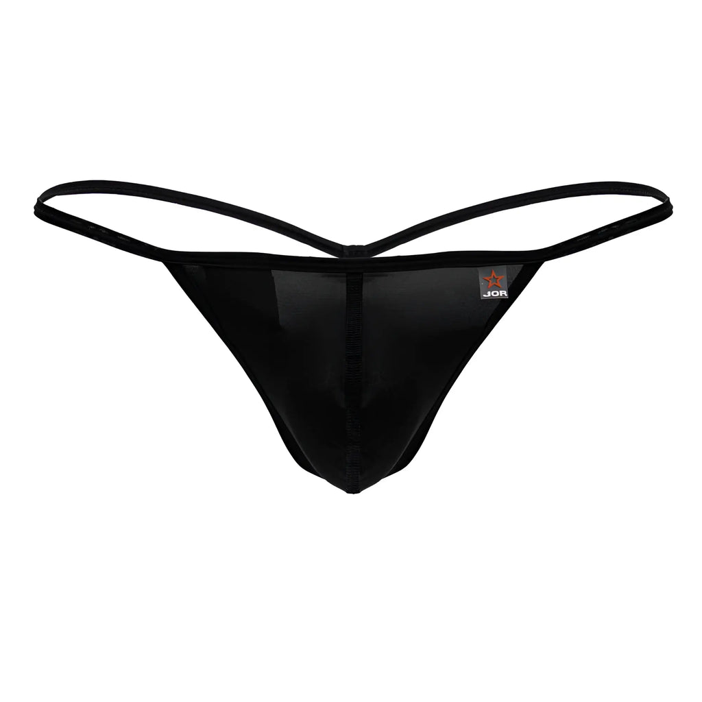Black jor 2258 Axel g-string thong with sheer mesh front panel and thin adjustable straps
