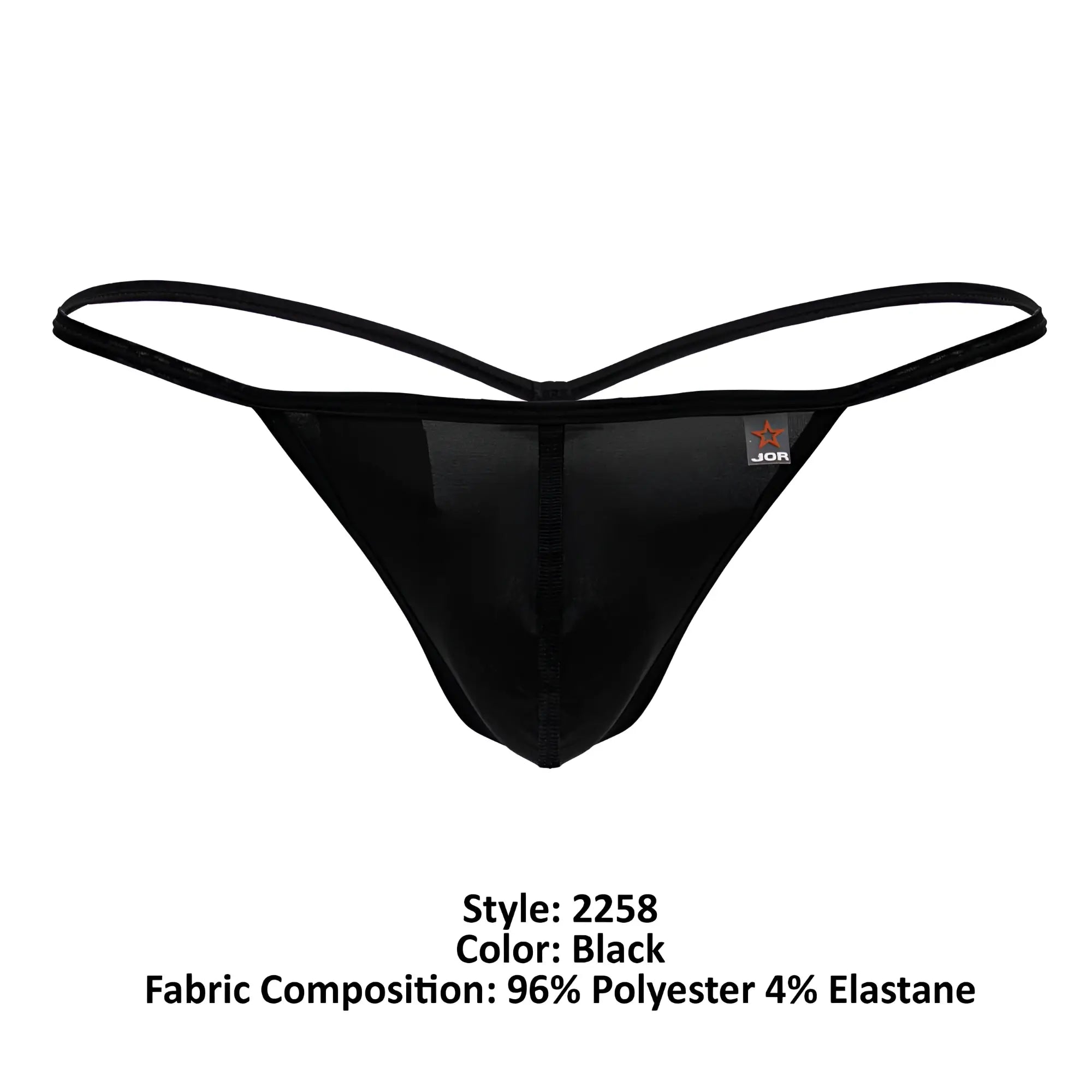 Black jor 2258 axel g-string thong with sheer mesh panel and thin crossed elastic straps shown from the back side