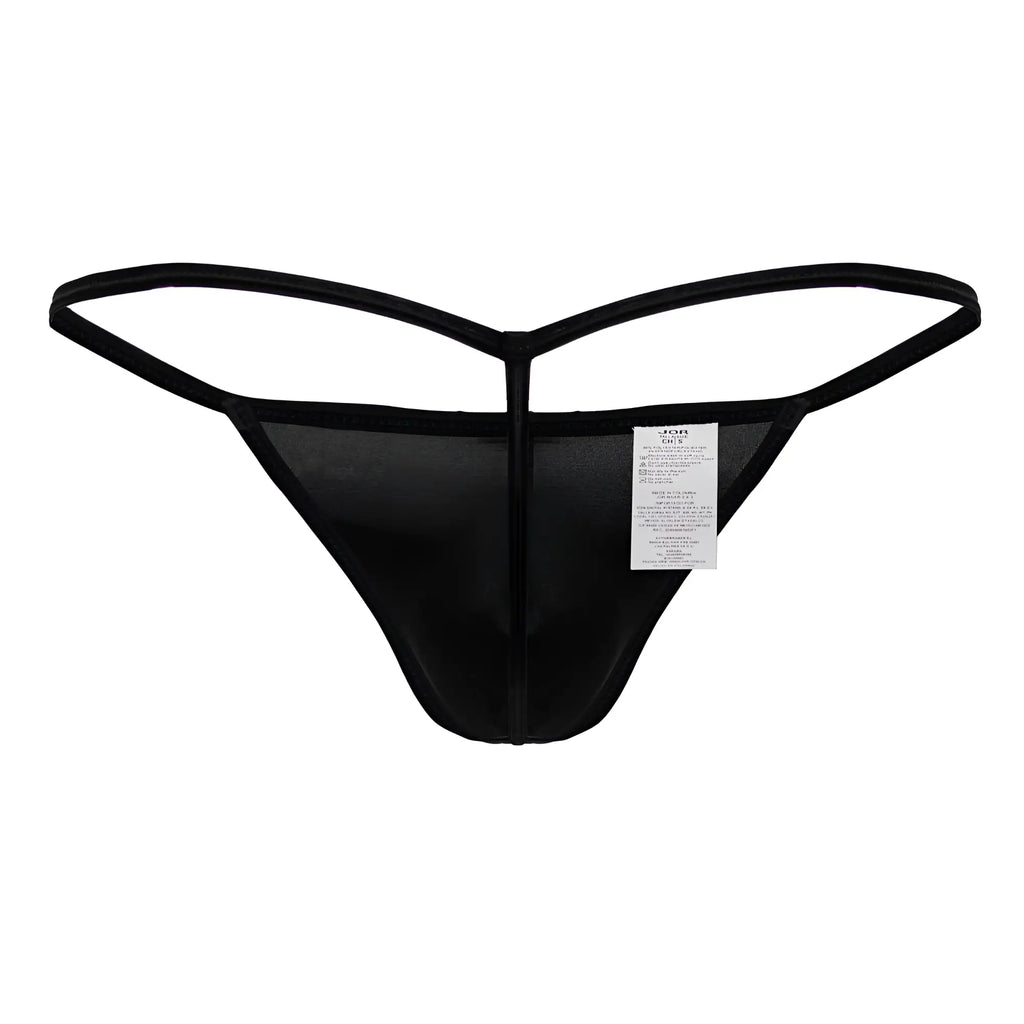 Black JOR 2258 Axel G-string thong with sheer mesh front solid back and thin elastic straps shown from the back side