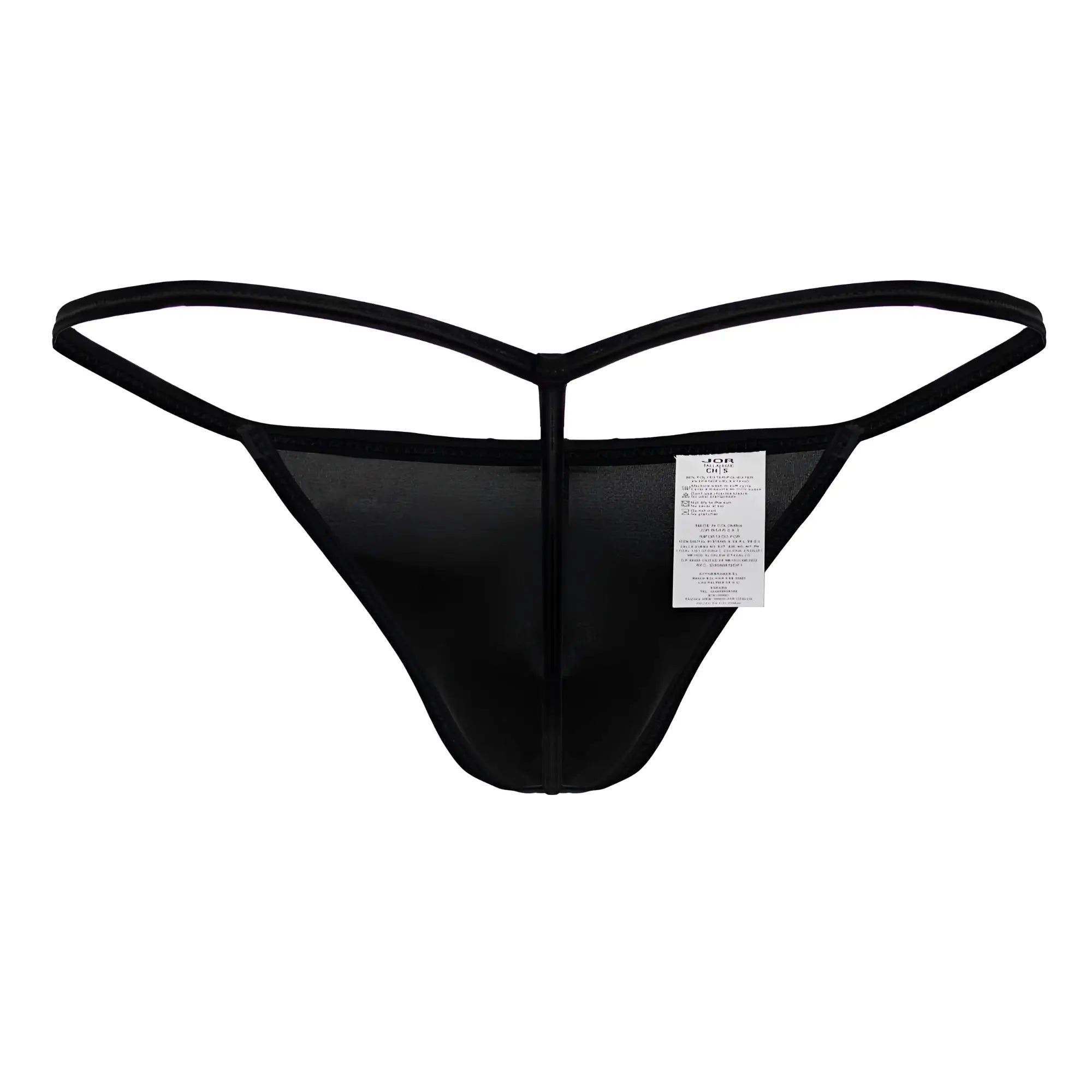 Black JOR 2258 Axel G-string thong with sheer mesh front solid back and thin elastic straps shown from the back side