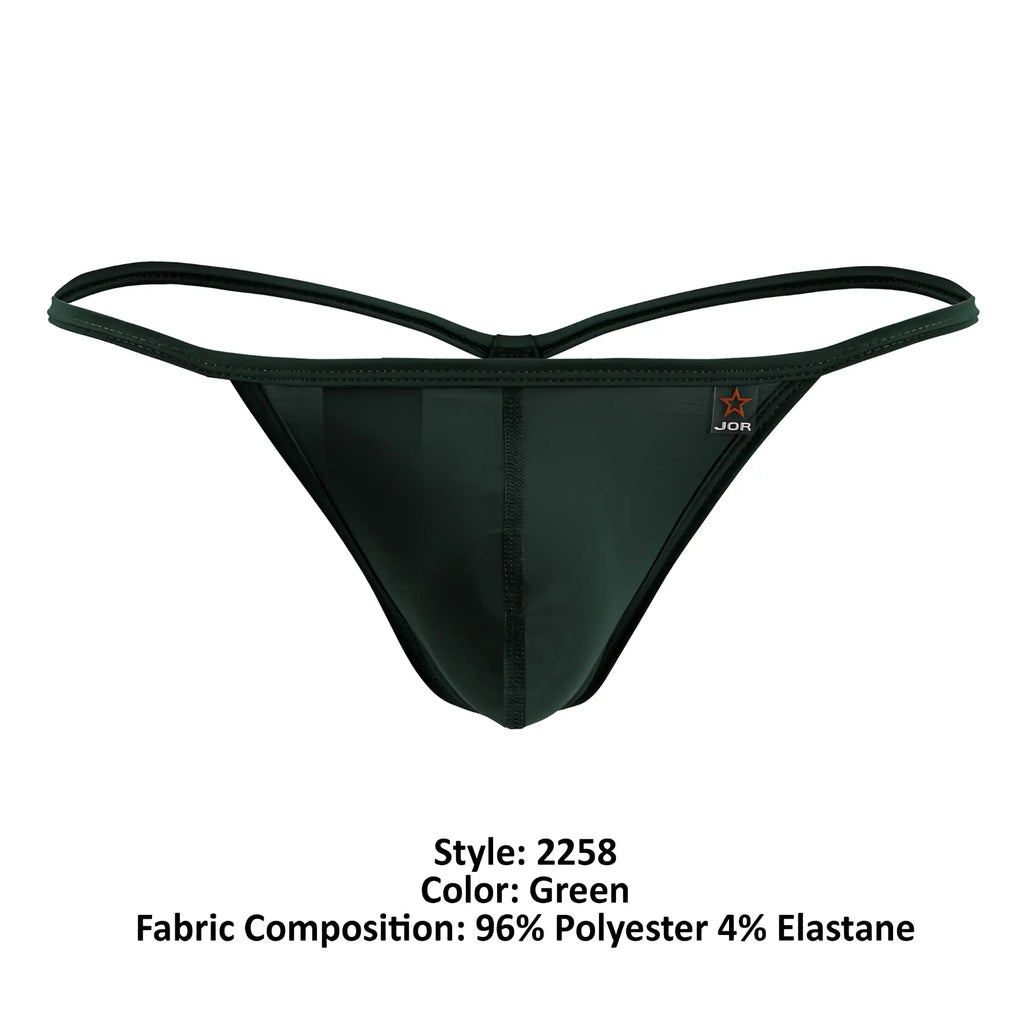 Black green jor 2258 axel g-string thong with thin crossed back straps and smooth stretchy fabric back view