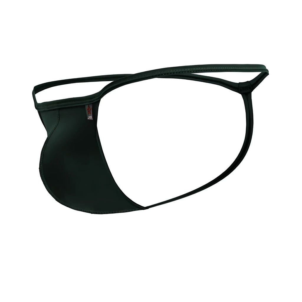 Black sleek form-fitting thong made of smooth elastic fabric with minimalist design showing the back side