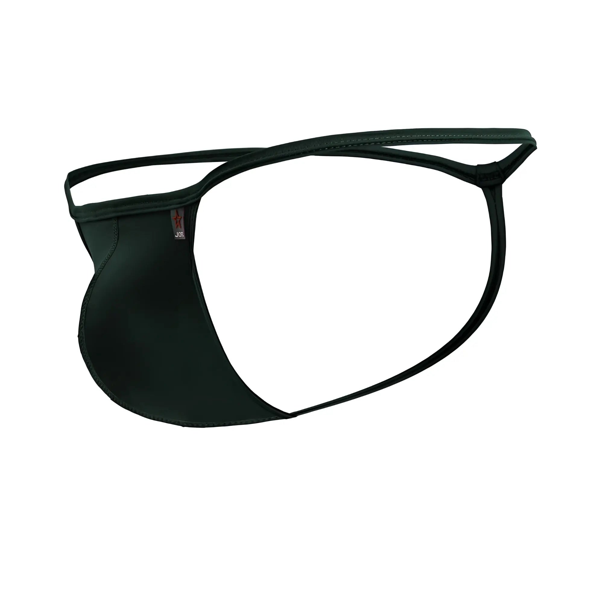 Black sleek form-fitting thong made of smooth elastic fabric with minimalist design showing the back side