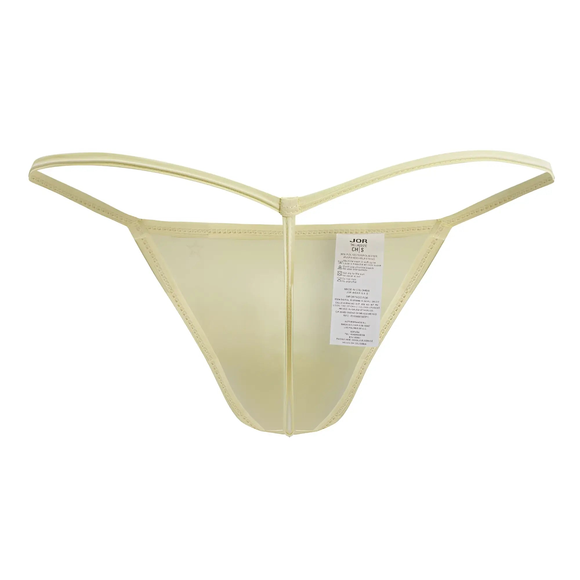 JOR 2258 Axel g-string in pale yellow sheer mesh thong with thin straps and central seam front view