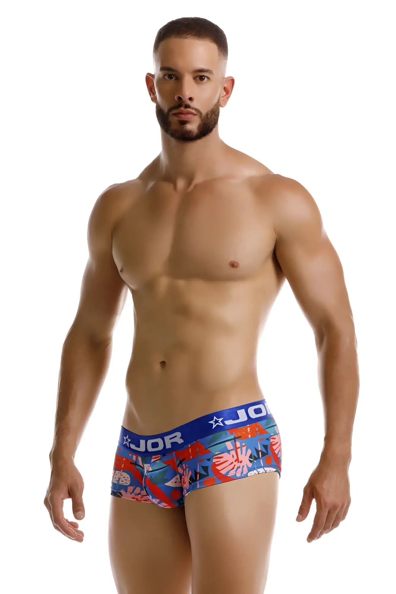 Jor 2269 south trunks men’s briefs in blue and red with a tropical printed pattern for comfortable wear