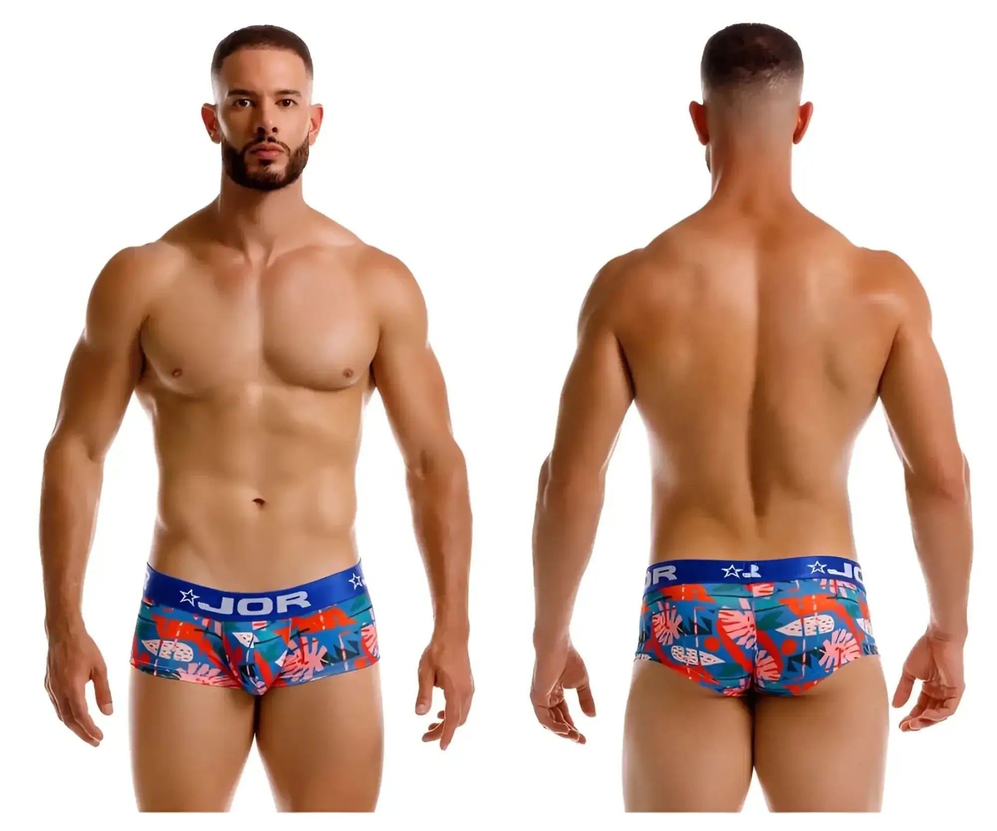 Jor 2269 south trunks men’s briefs in blue and red tropical print with star logo on waistband