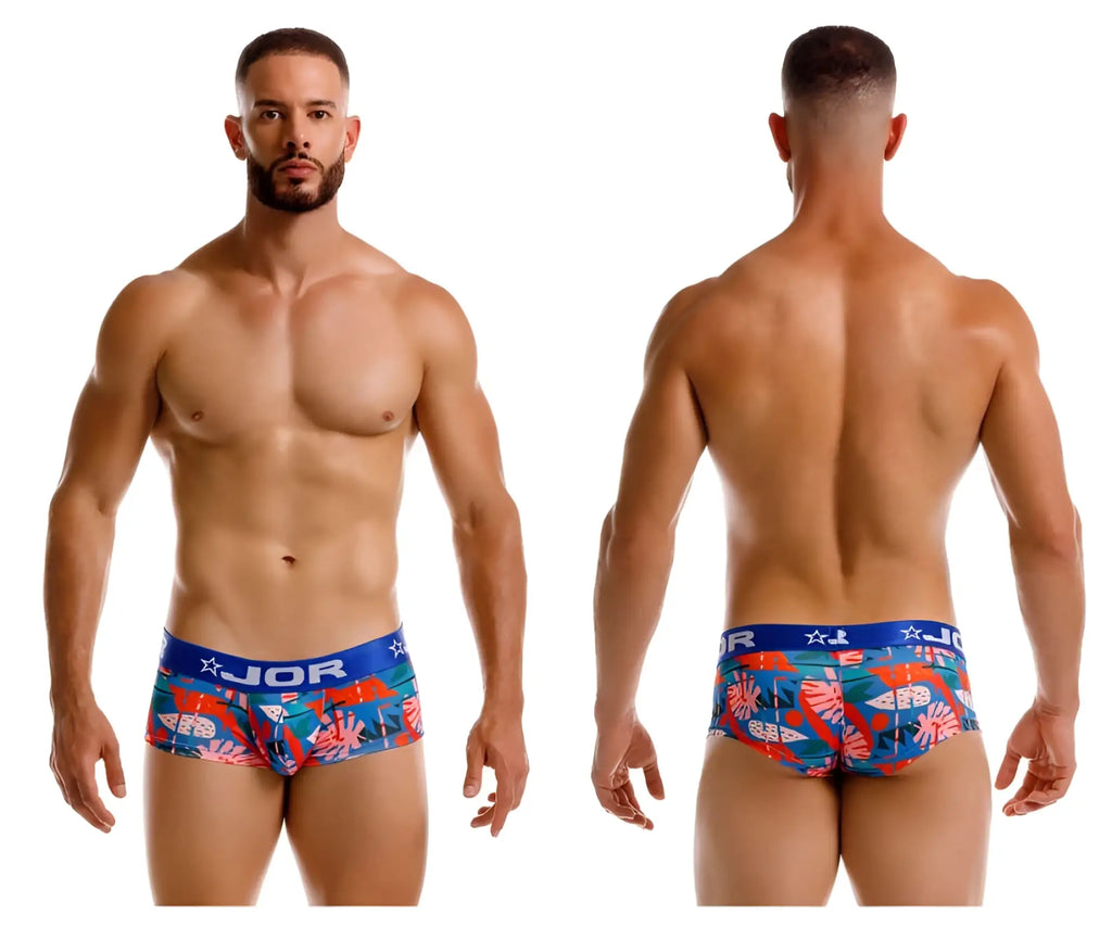 Jor 2269 south trunks men’s briefs in blue and red tropical print with star logo on waistband