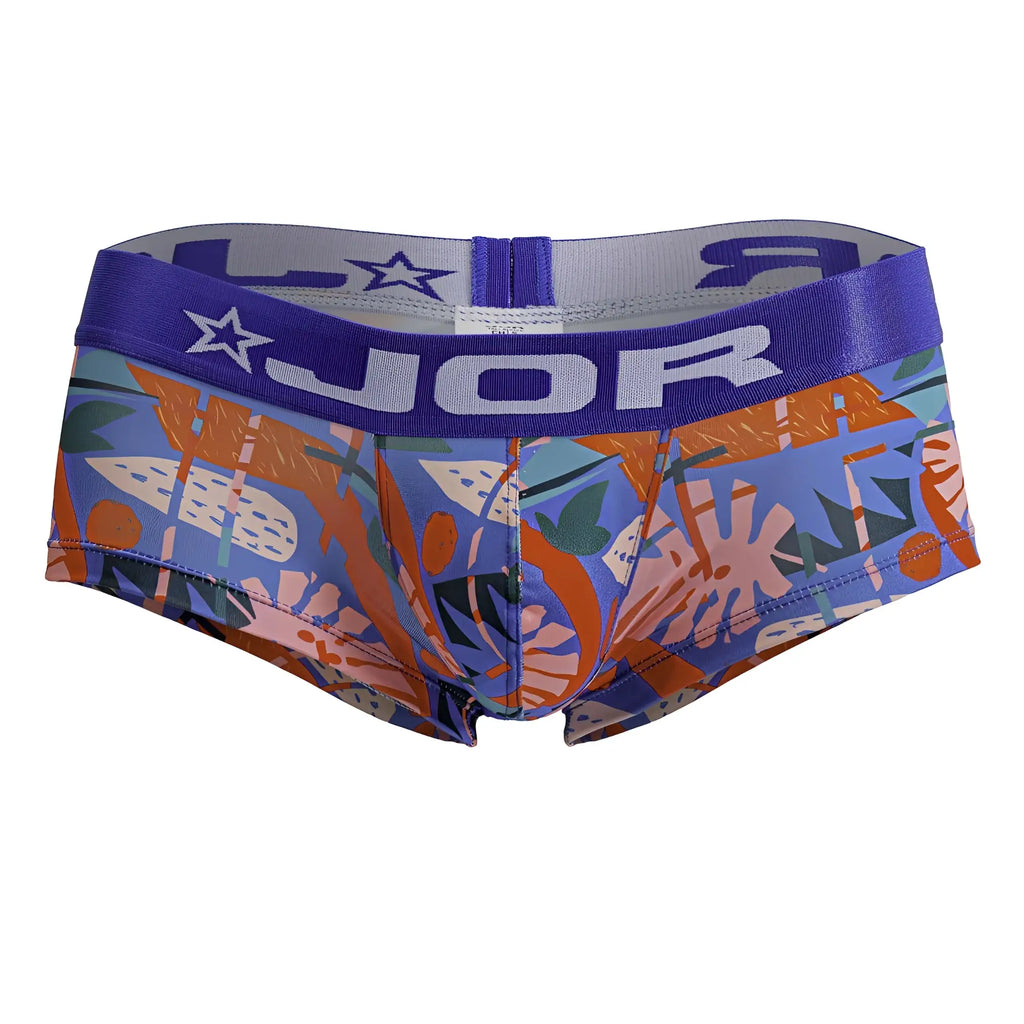 Purple and blue patterned jor 2269 south trunks mens briefs with tropical leaf and star designs in printed fabric