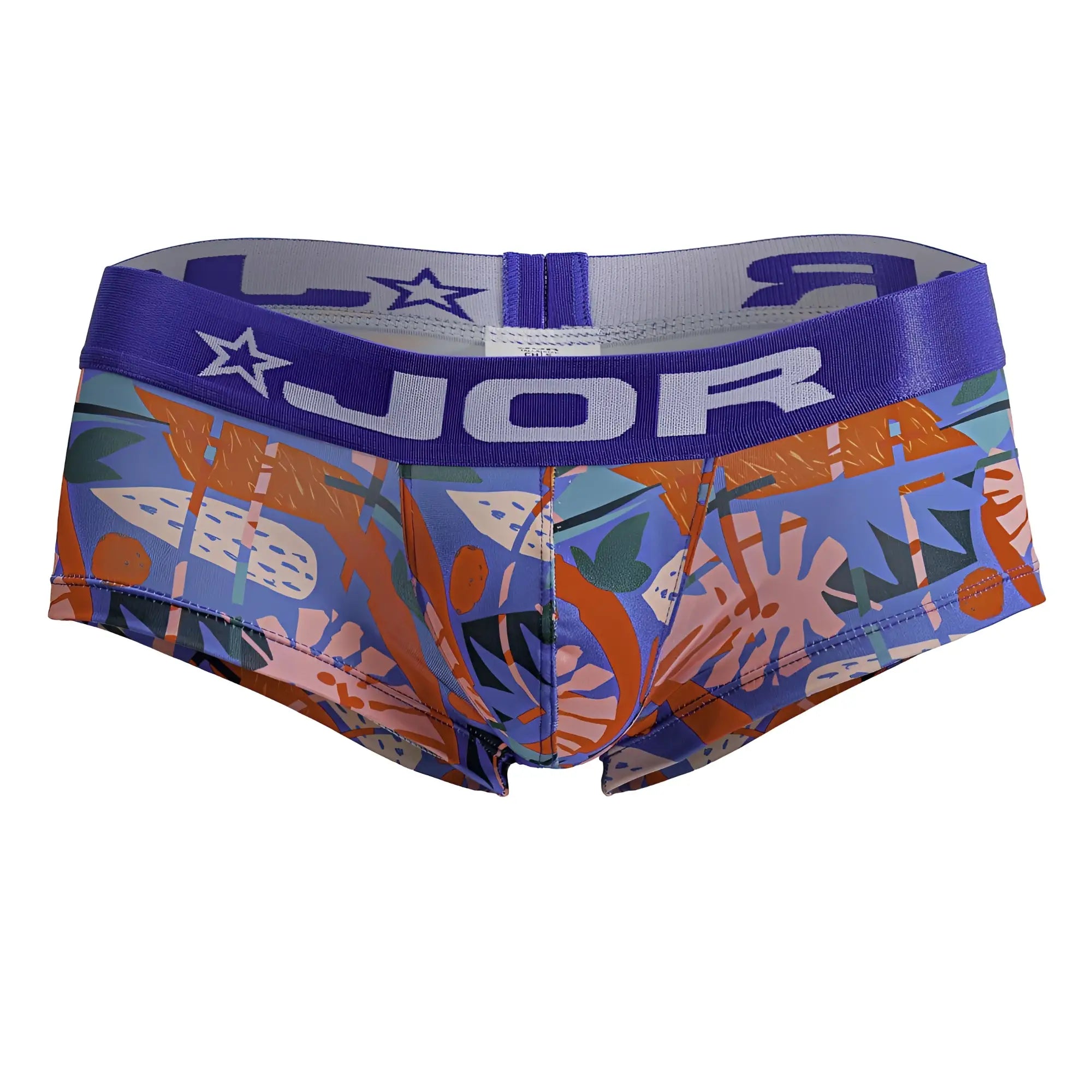 Purple and blue patterned jor 2269 south trunks mens briefs with tropical leaf and star designs in printed fabric