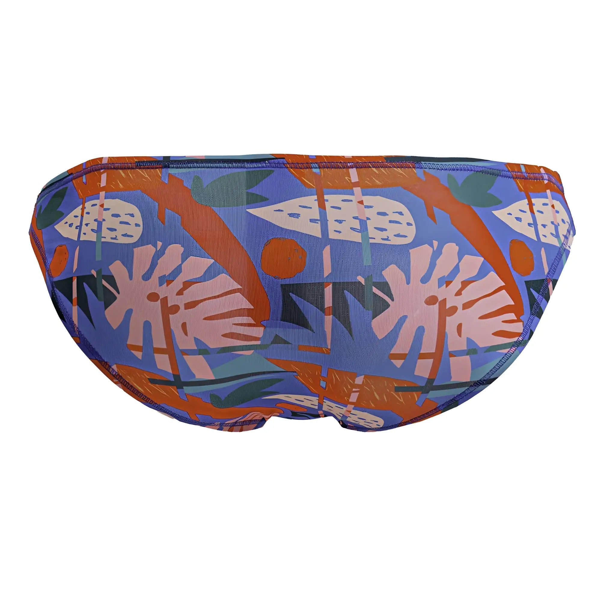 Vibrant blue jor 2270 south bikini swim trunks with bold tropical leaf print in orange pink and green