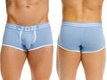 Front and back view of the blue JOR 2320 College trunks underwear on a male model.