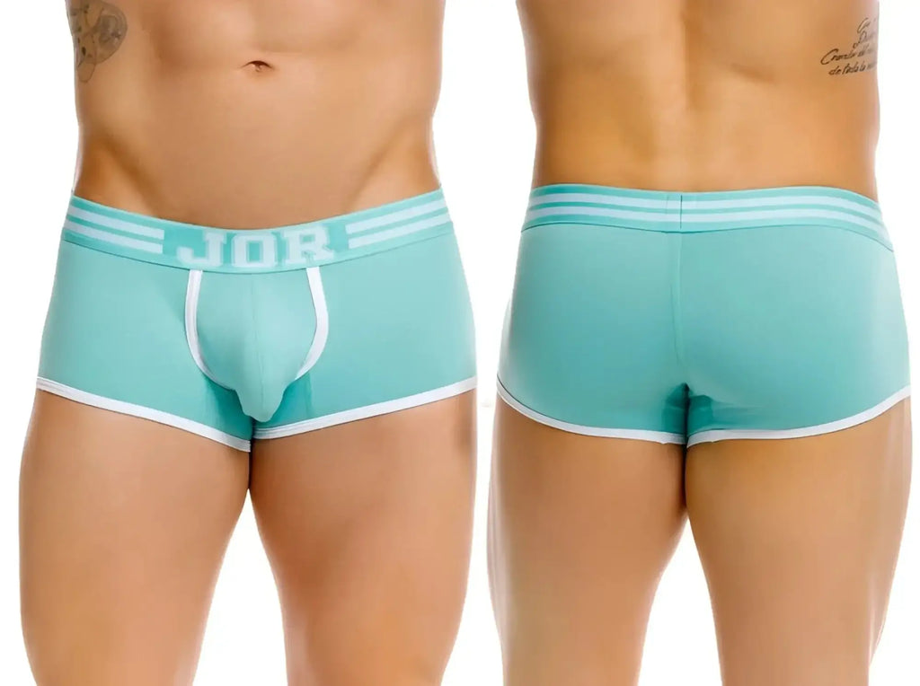 Front and back view of JOR 2320 College trunks in mint.