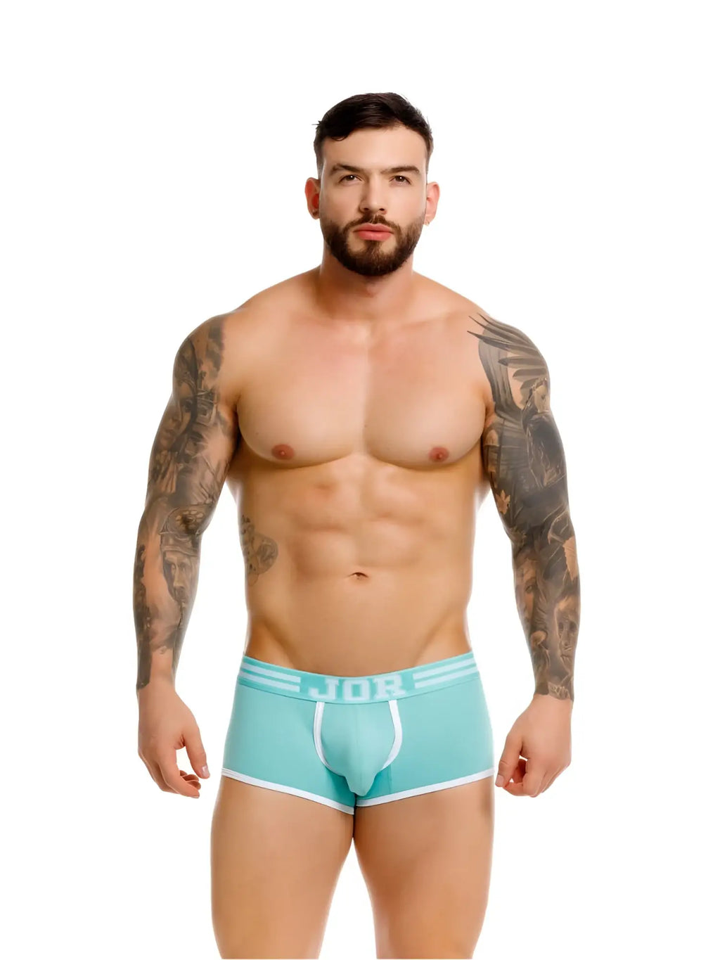 Front view of JOR 2320 College Trunks in mint worn by a model.