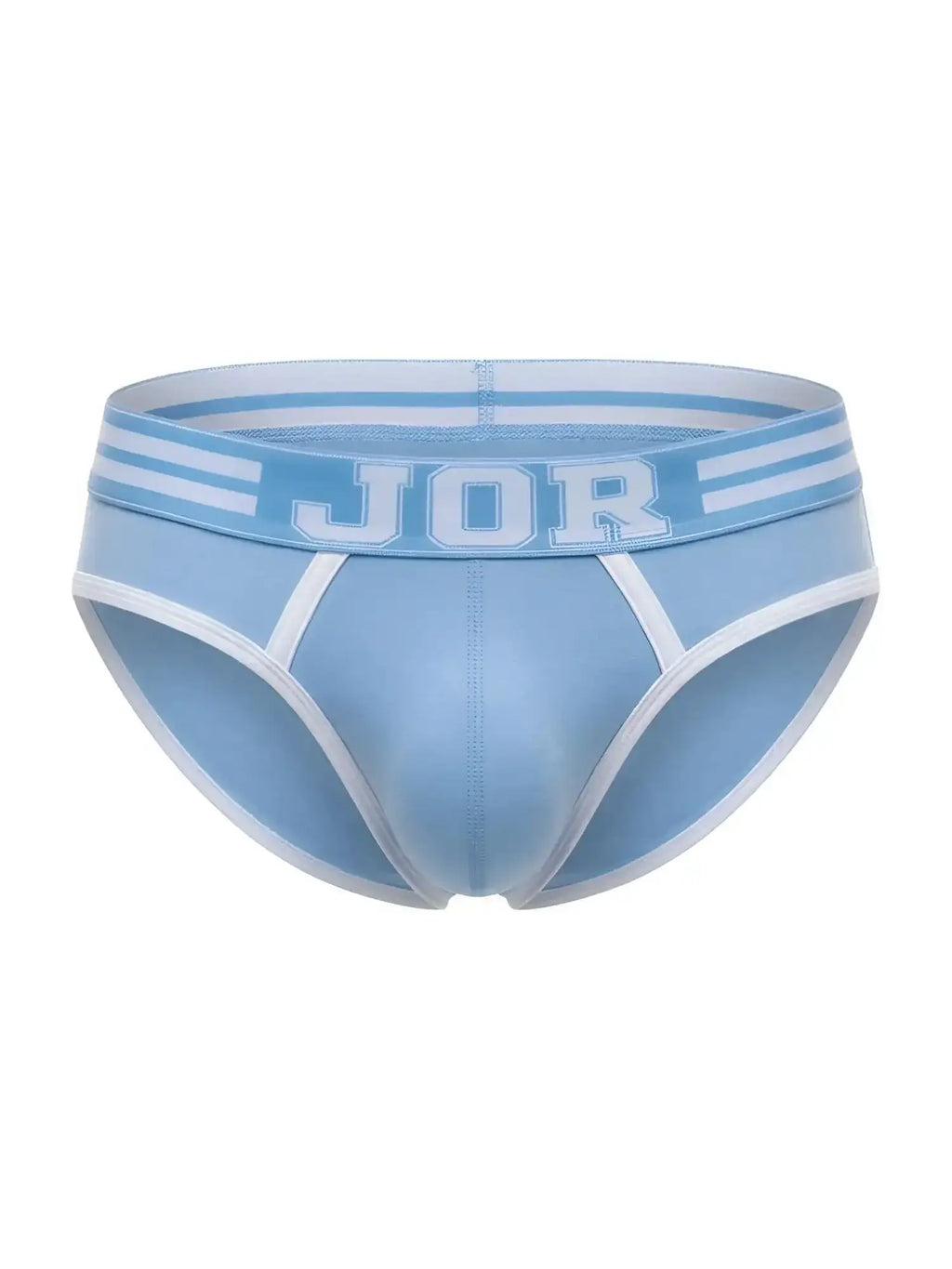 Front view of JOR 2321 College briefs in blue with white trim and branded elastic waistband.
