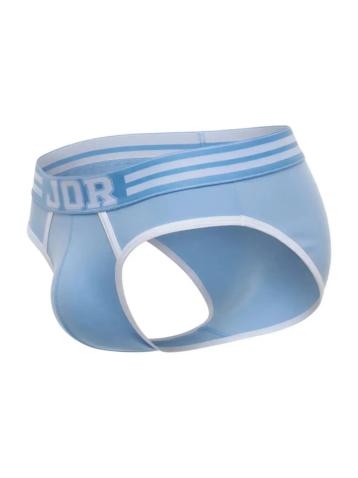 JOR 2321 College briefs in blue, front view of men's athletic underwear with branded waistband.