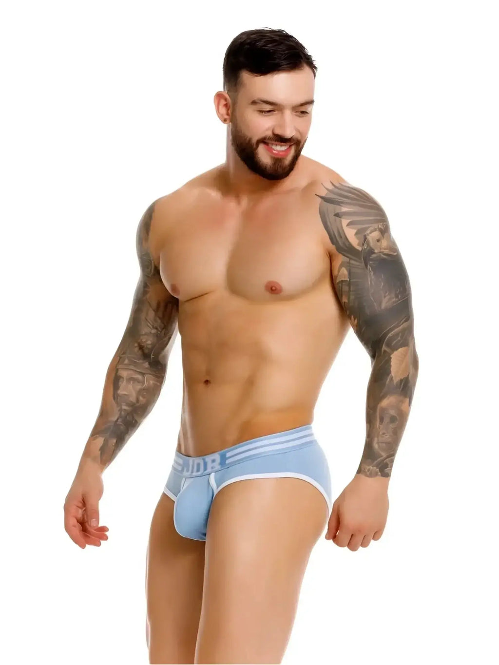 Front view of a model wearing JOR 2321 College Briefs in blue.