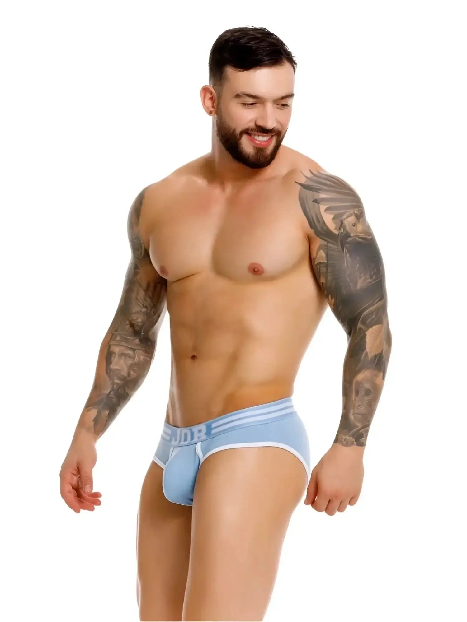 Front view of a model wearing JOR 2321 College Briefs in blue.