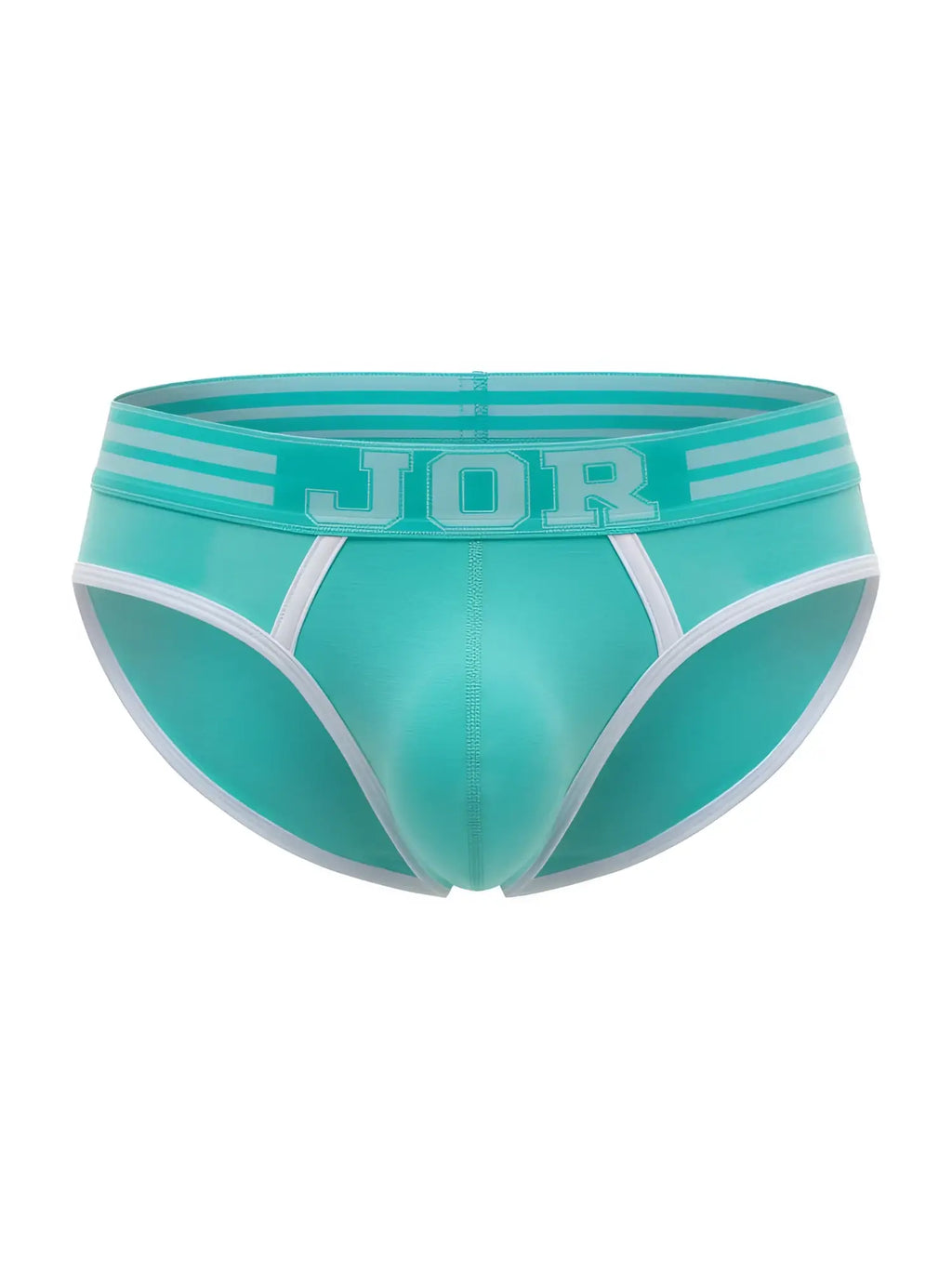 Front view of mint JOR 2321 College briefs with white trim and branded waistband.