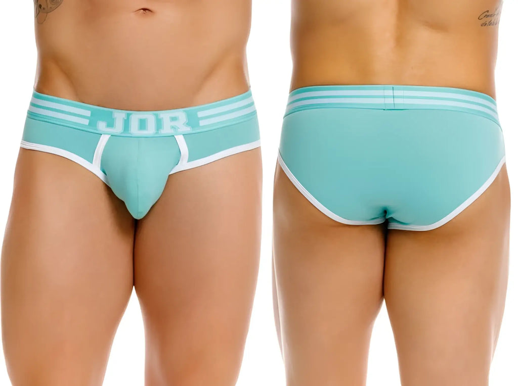 JOR 2321 College Briefs in Mint, showing both front and back views on a model.