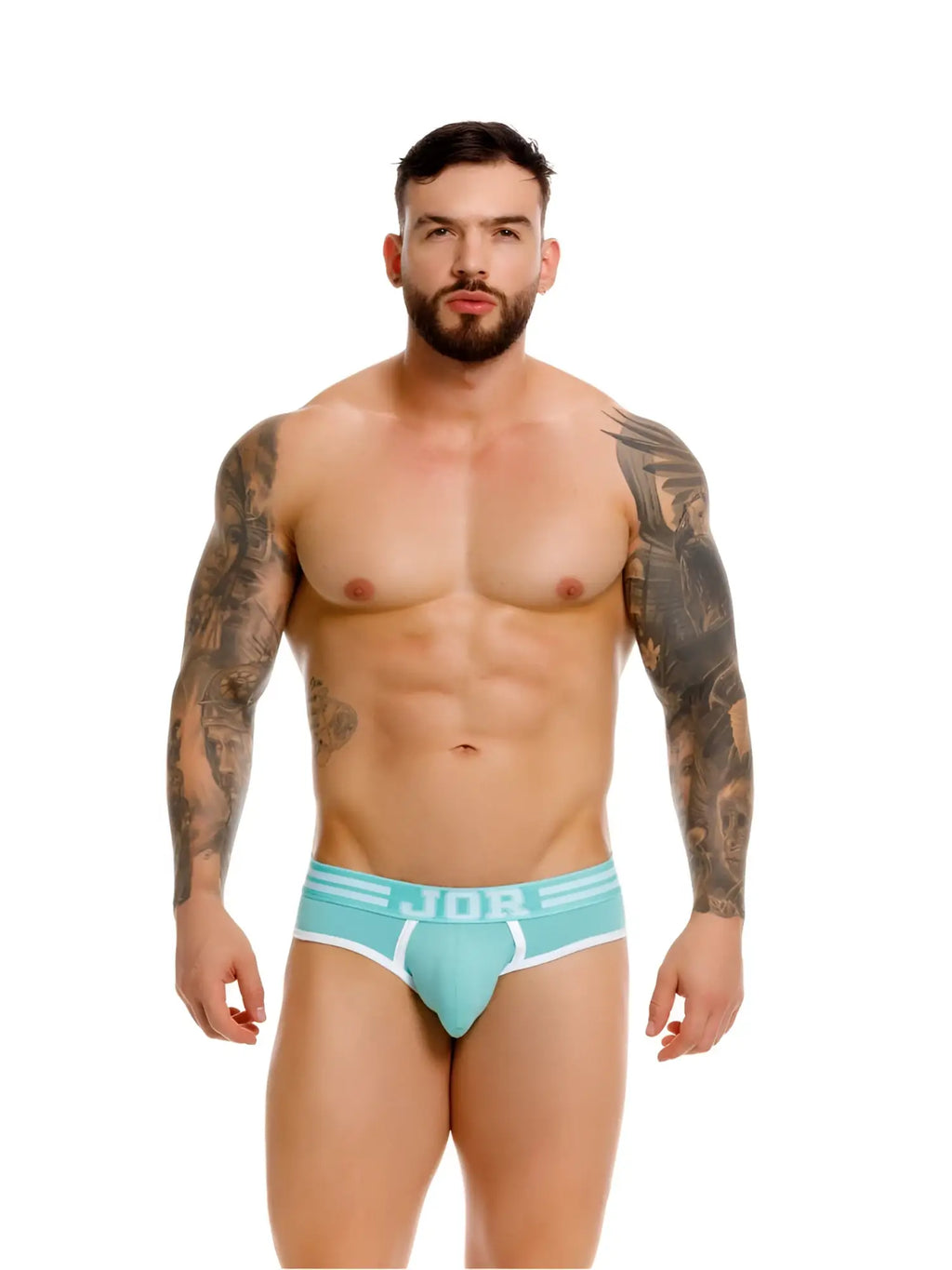 Front view of a model wearing JOR 2321 College Briefs in mint.