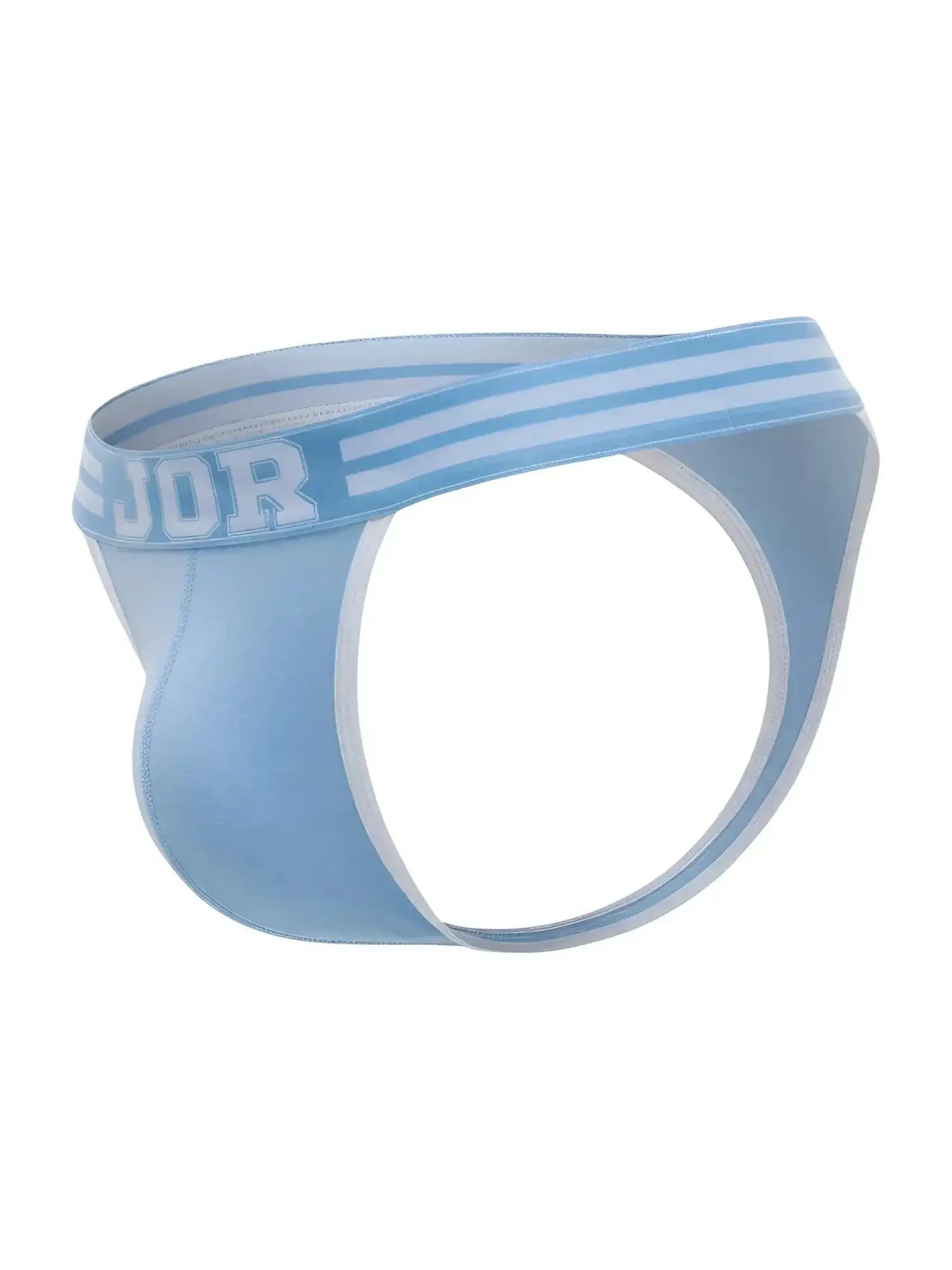 Front view of the blue JOR 2323 College jockstrap thong with a logo waistband.