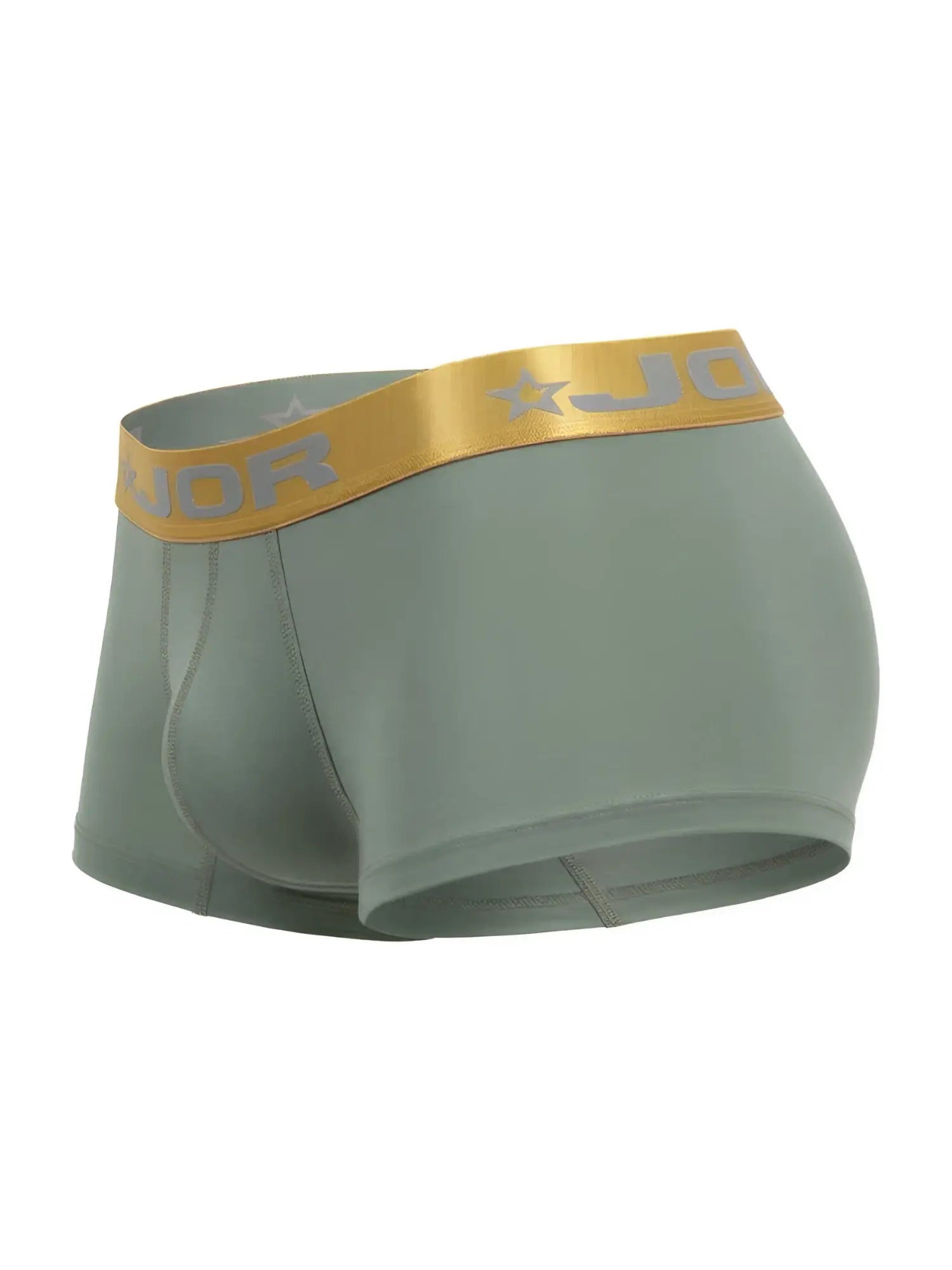 Front view of JOR 2326 Soho trunks in green with a gold branded waistband.