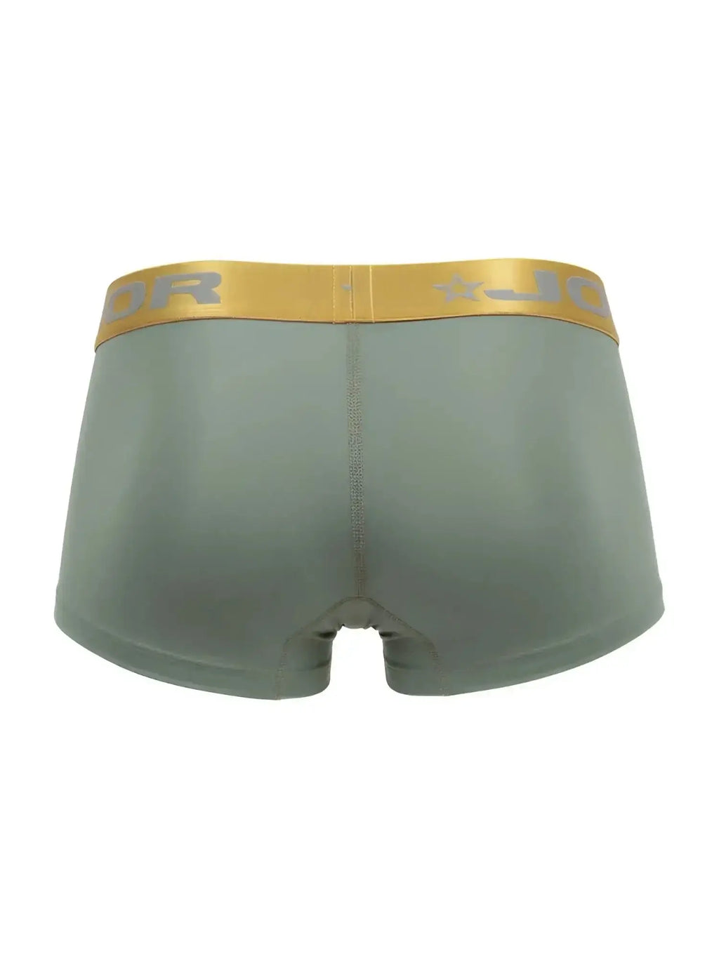 JOR 2326 Soho trunks in green. Back view of the underwear with a gold branded elastic waistband.