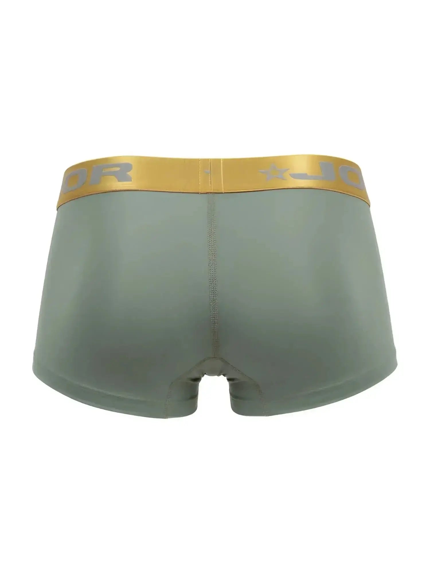 JOR 2326 Soho trunks in green. Back view of the underwear with a gold branded elastic waistband.