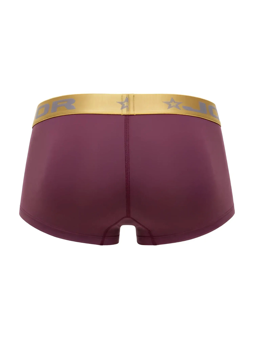 Back view of JOR 2326 Soho Trunks in wine color featuring a metallic gold waistband.