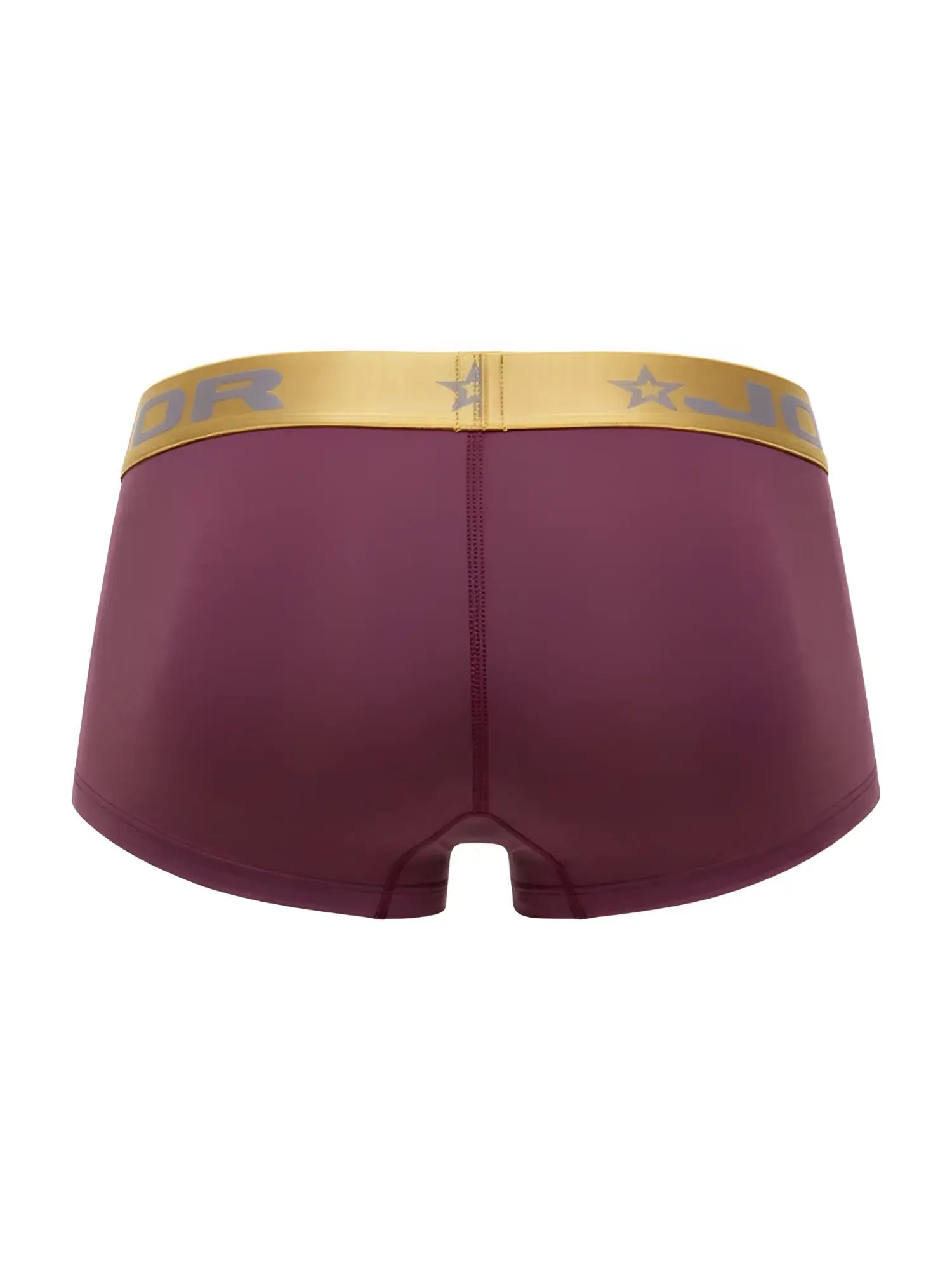 Back view of JOR 2326 Soho Trunks in wine color featuring a metallic gold waistband.