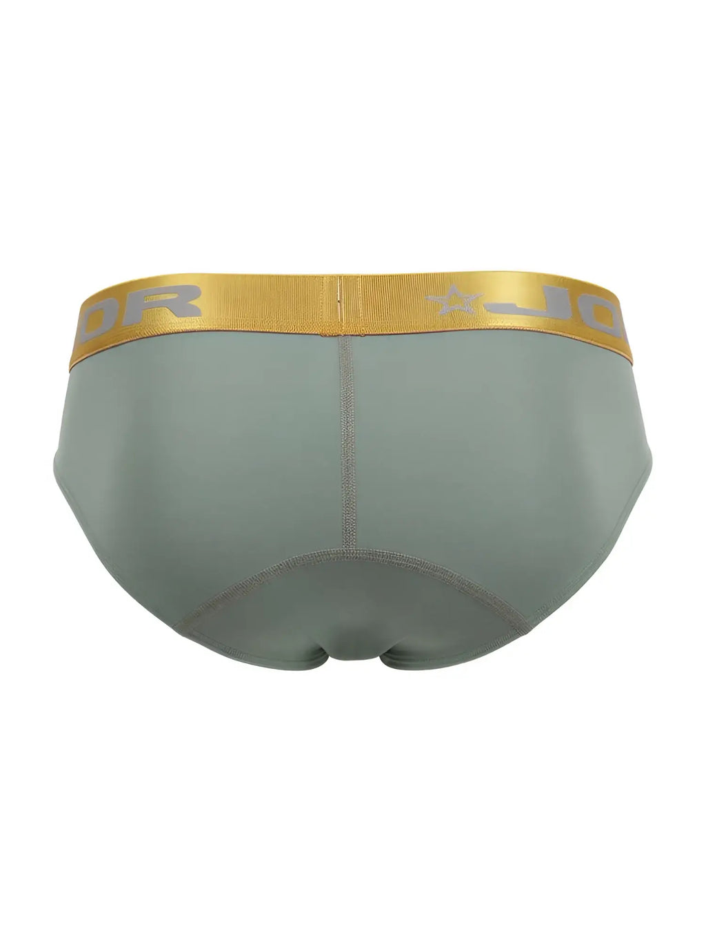 Back view of the green JOR 2327 Soho briefs with a metallic gold waistband.
