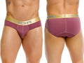 JOR 2327 Soho Briefs in wine, showing front and back views on a model.