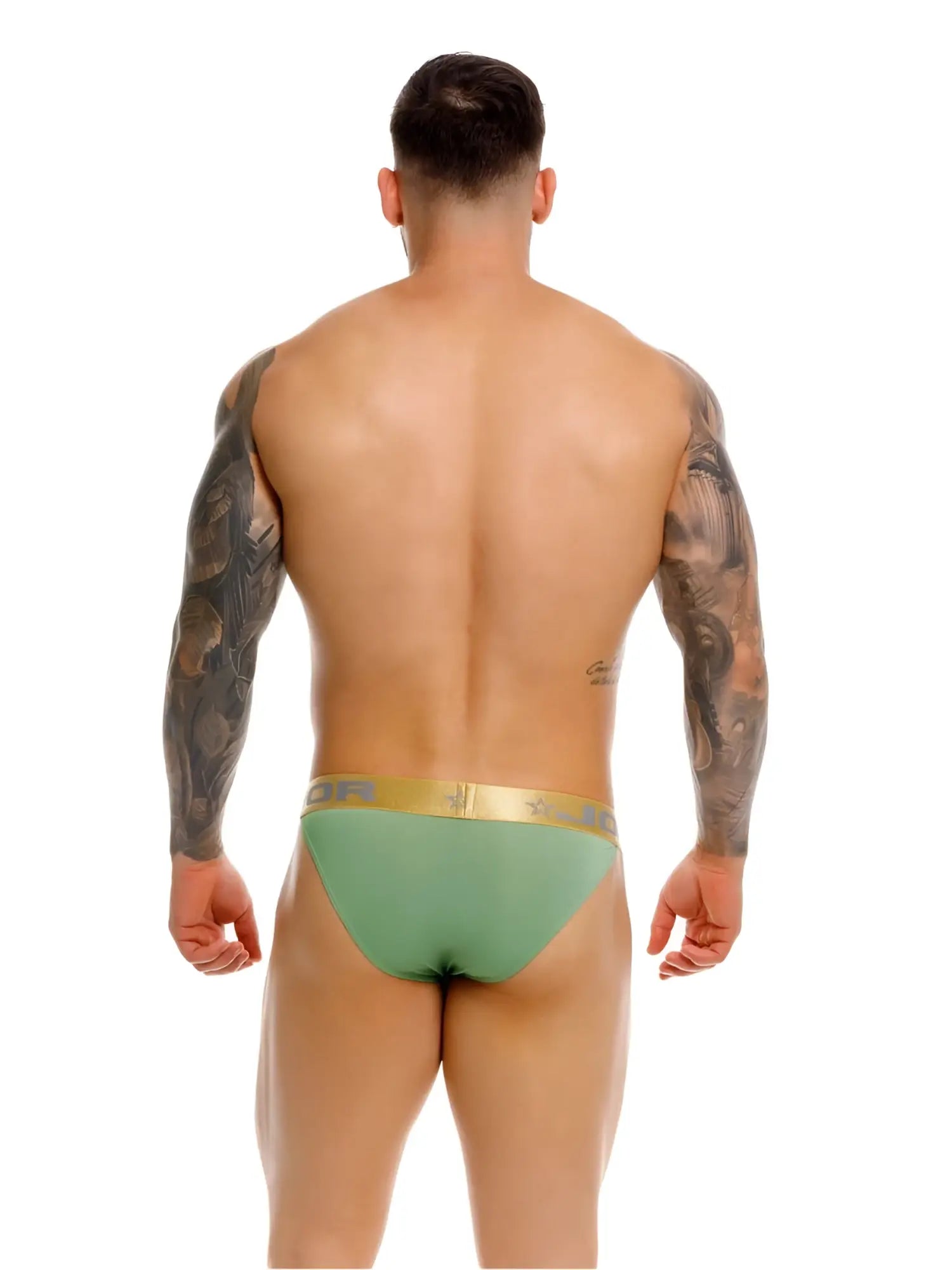 Back view of a man wearing JOR 2328 Soho Bikini in green.