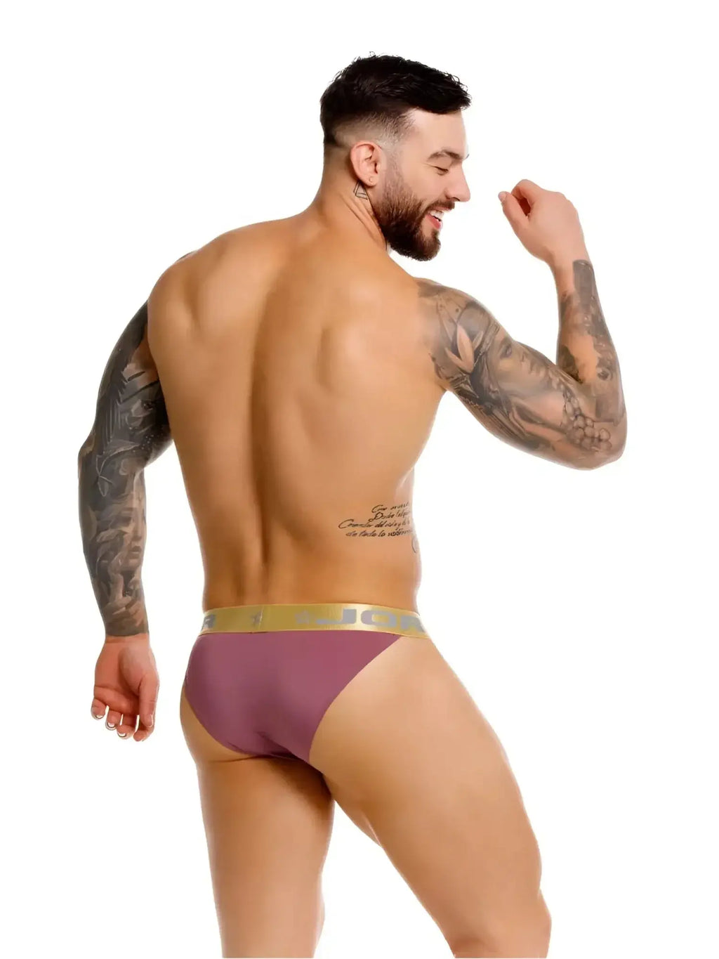 JOR 2328 Soho Bikini in wine color. Rear view of a man wearing the bikini underwear.