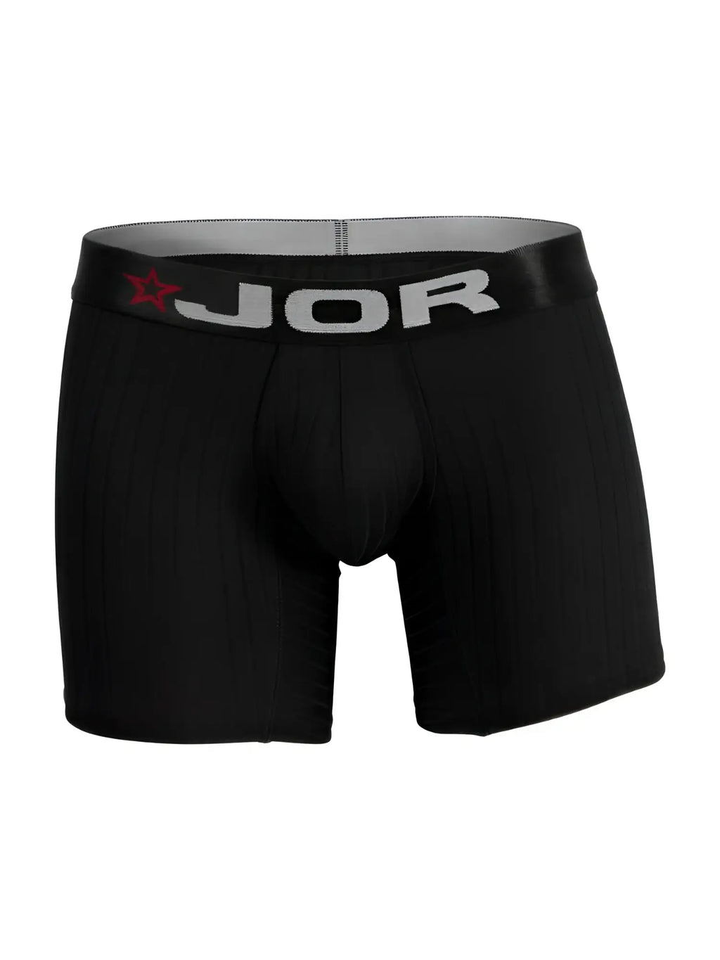 Front view of black JOR 2329 Cronos boxer briefs with a branded waistband.