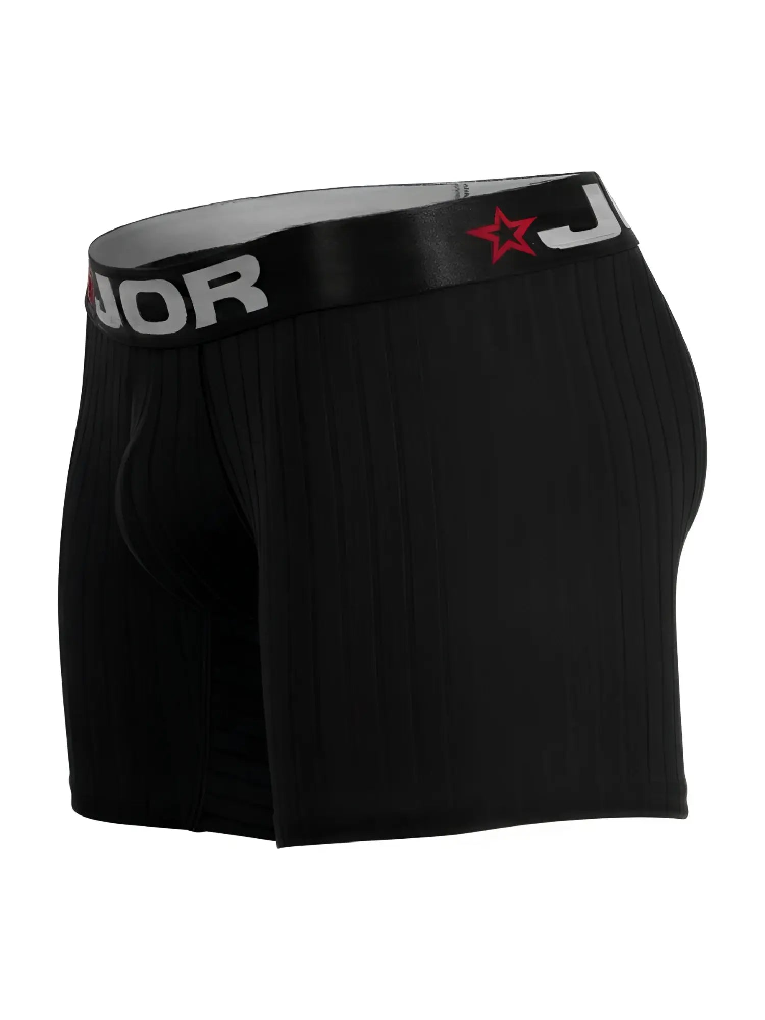 Side view of black JOR 2329 Cronos boxer briefs with a branded waistband.