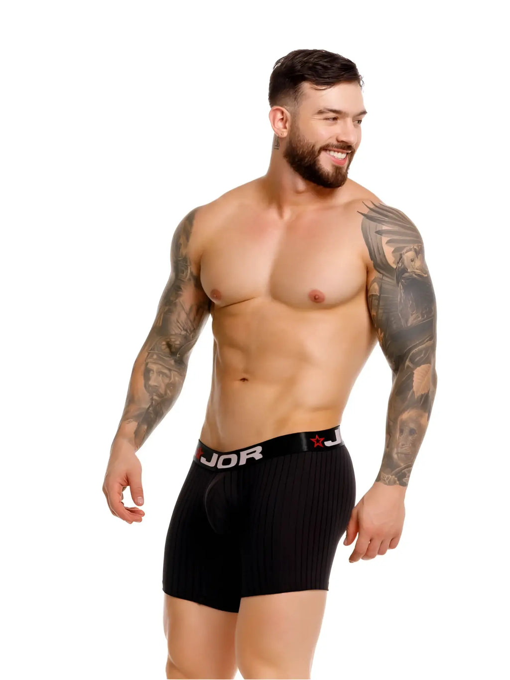 JOR 2329 Cronos black boxer briefs on a male model, side view.