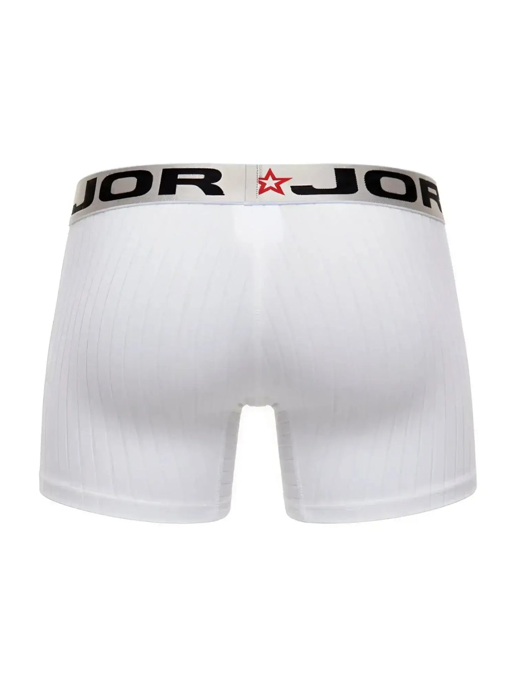 Back view of white JOR 2329 Cronos boxer briefs with a branded waistband.
