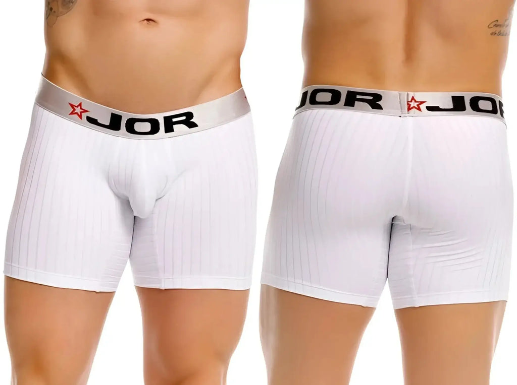 JOR 2329 Cronos white boxer briefs, front and back view of the product on a model.