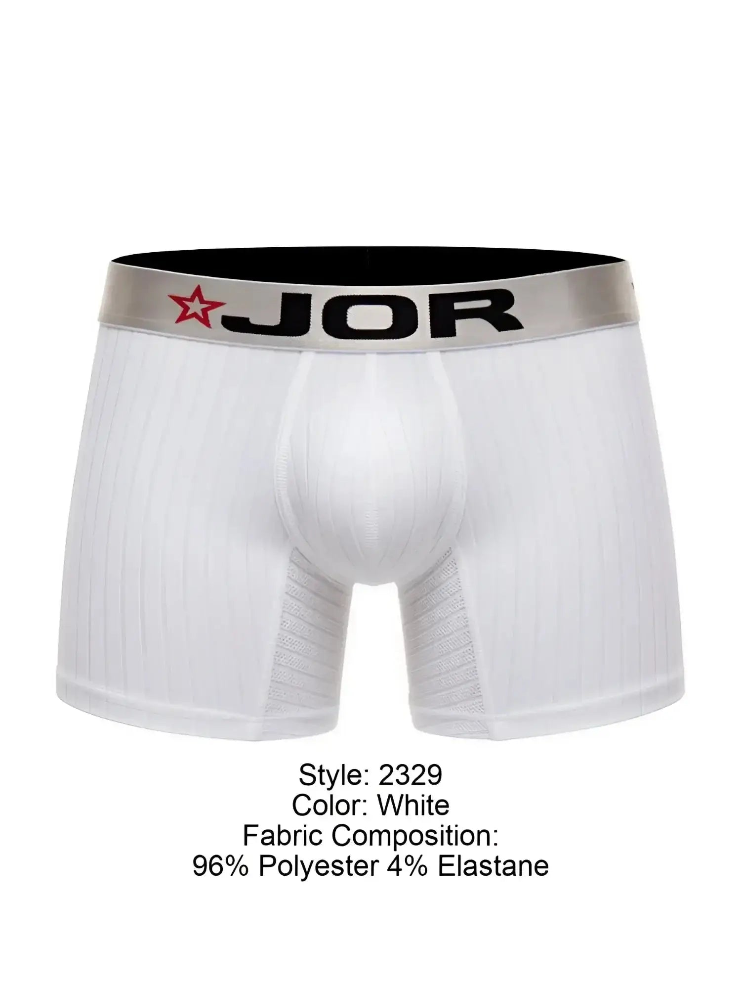 Front view of JOR 2329 Cronos white boxer briefs with logo waistband.