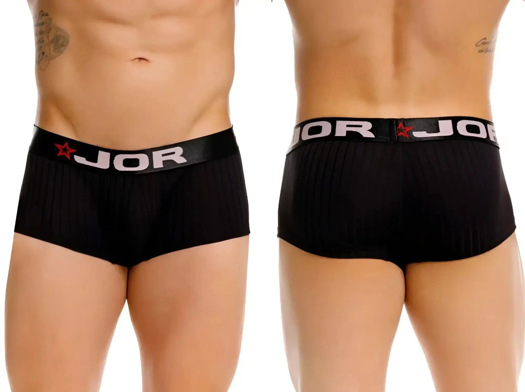 JOR 2330 Cronos black trunks, front and back studio view.