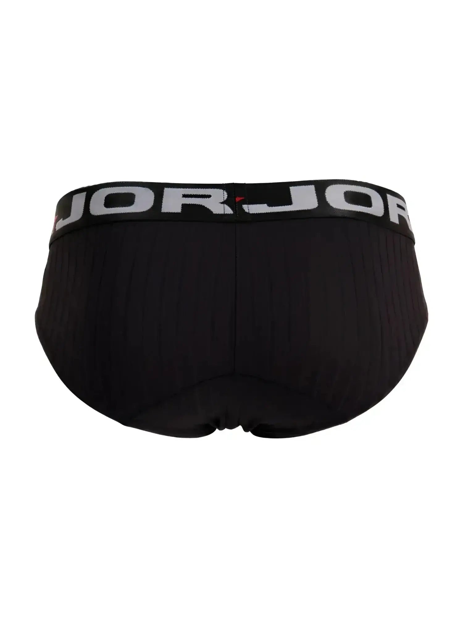 Back view of JOR 2331 Cronos black ribbed briefs with branded elastic waistband.